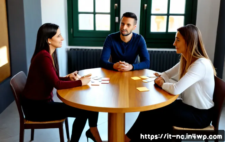 Home 14 직업 정렬을 위한 내적 동기 그룹 토의 - Photorealistic career-alignment workshop in a bright contemporary Italian coworking space, five dive...